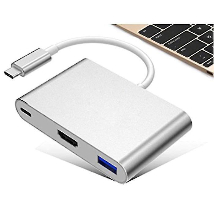 موزع USB-C 6 في 1 لماك بوك برو / - USB 3.0 / Type C / HDMI / إيثرنت - RJ45 موزع نقل البيانات فضي - نسخ