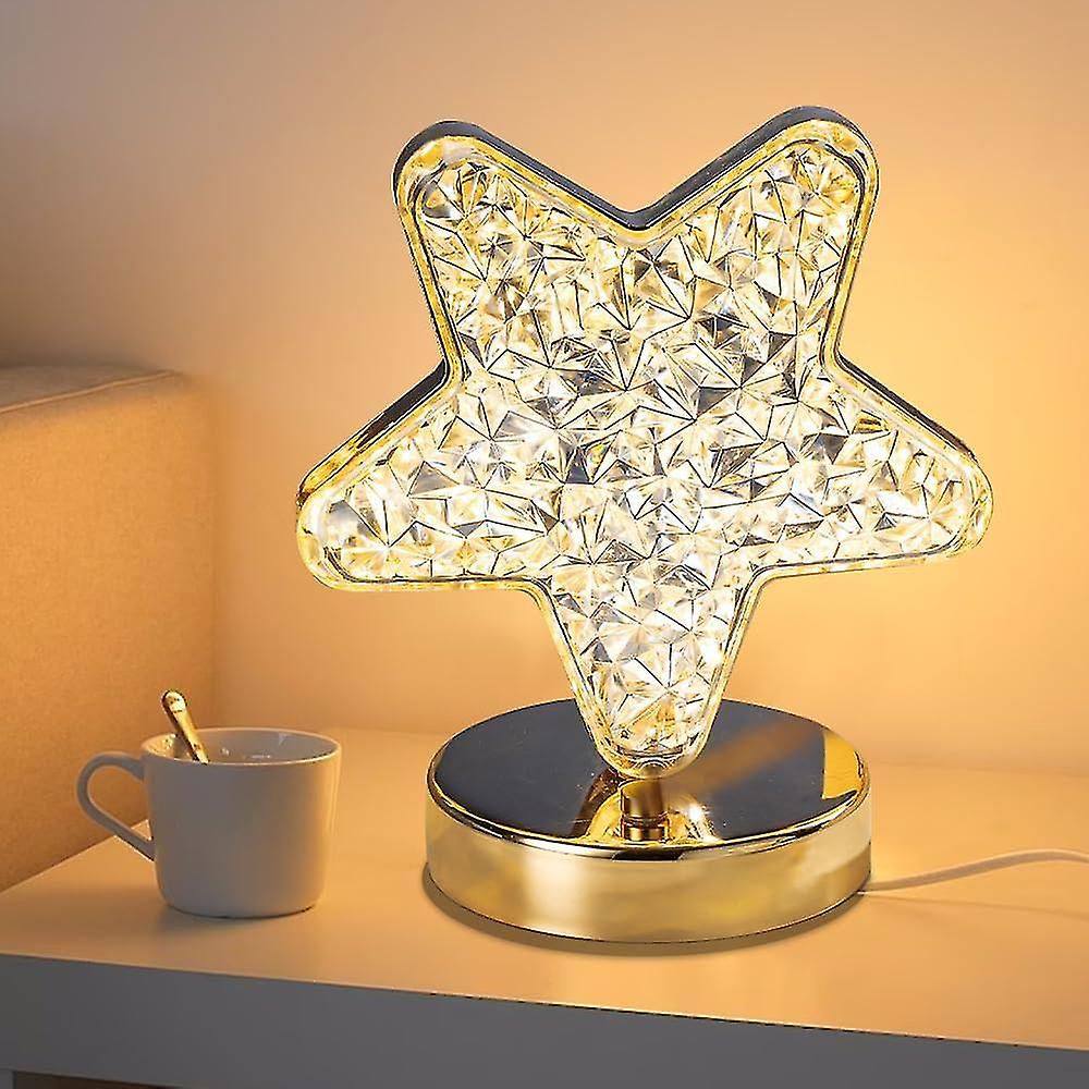Star Moon Lamp, 3 Colors Modes Dimmable Touch Lamp, Crystal Table Lamp Night Light, Led Beside Lamp For Ramadan Decorations