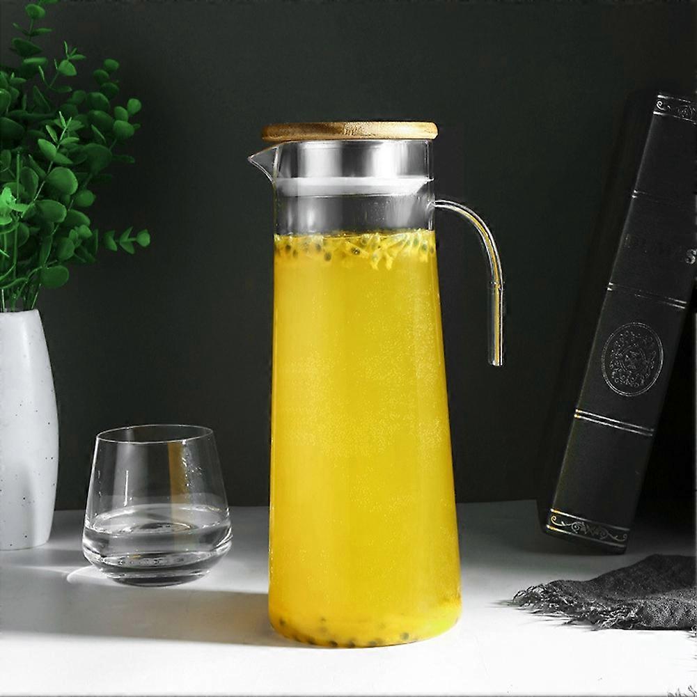 1.2L Acrylic Transparent Juice Bottle Cold Water Pitcher Jug for Bar Home Use(木制盖)