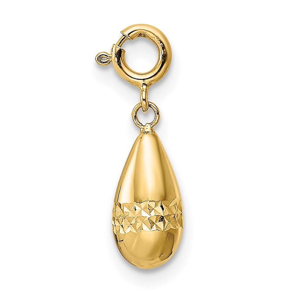 14k Gold Polished Sparkle Cut Teardrop With Spring-Ring Clasp Charm 17.75x5.1mm Wide 5.1mm Thick-Charm for Women