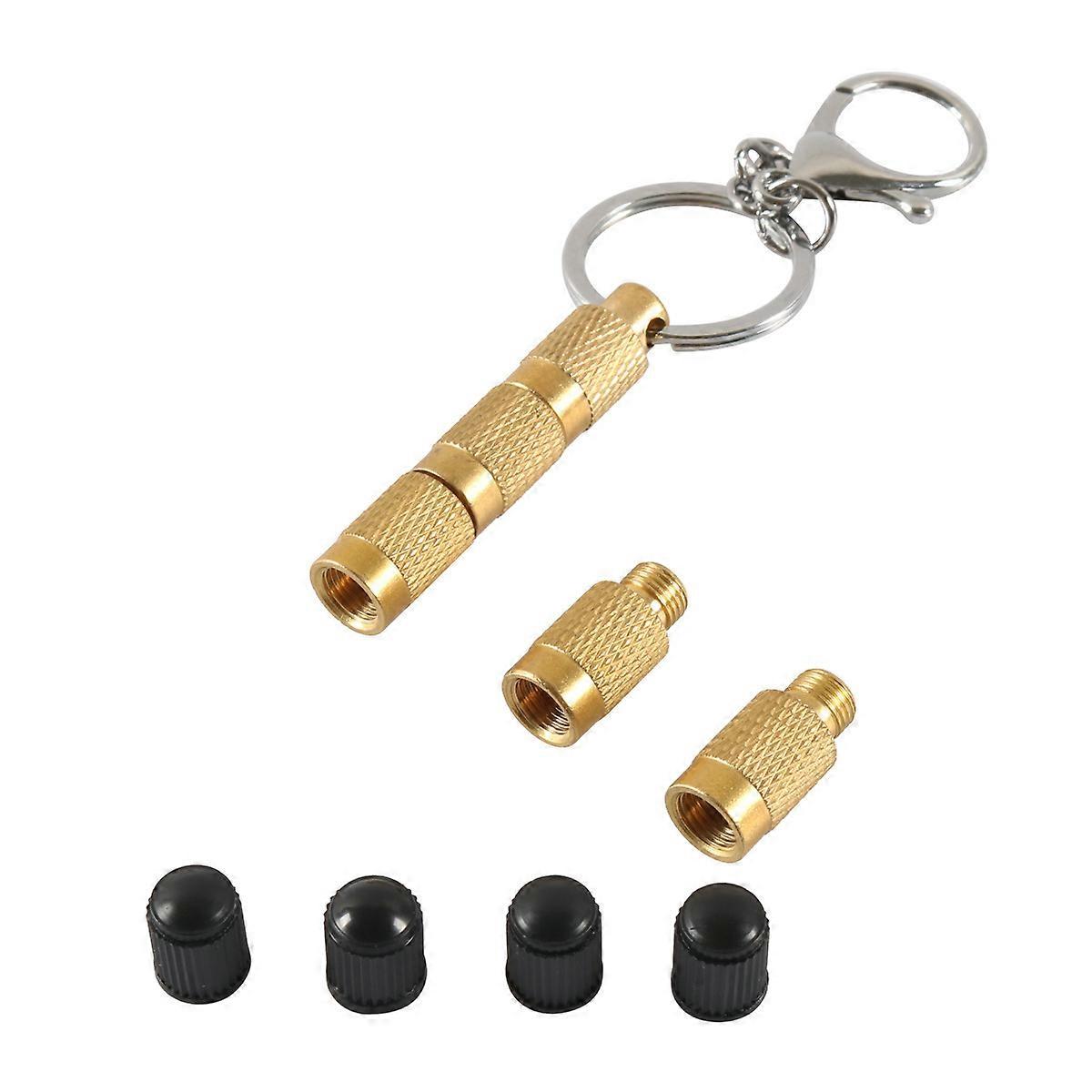 Auto Bleed Valve, Portable Tire Bleed Valve with Keychain 4 in 1 Pure Copper Automatic Air Bleed Valve for Deflation of Various Car Tires,Gold