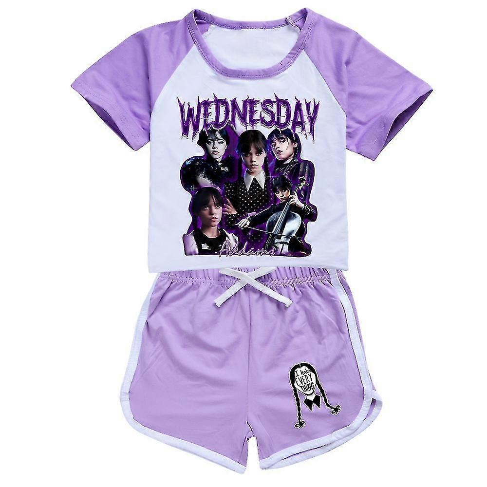 Lapset Tytöt keskiviikko Addams painettu lyhythihainen T-paita Shortsit Asut Aseta pyjamat