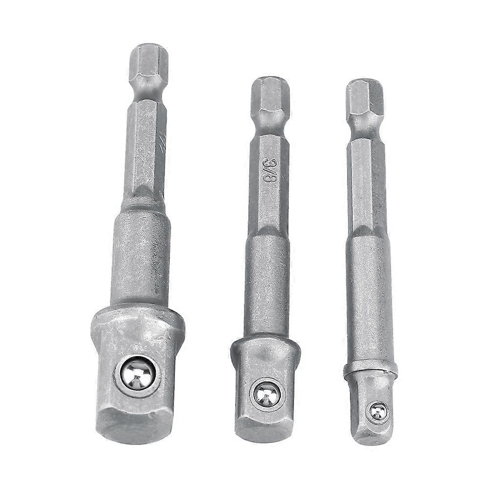 3pcs/Set Socket Adapter 1/4in Hex Shank to 1/4" 3/8" 1/2" Drill Bits Extension Bar (Short Type)