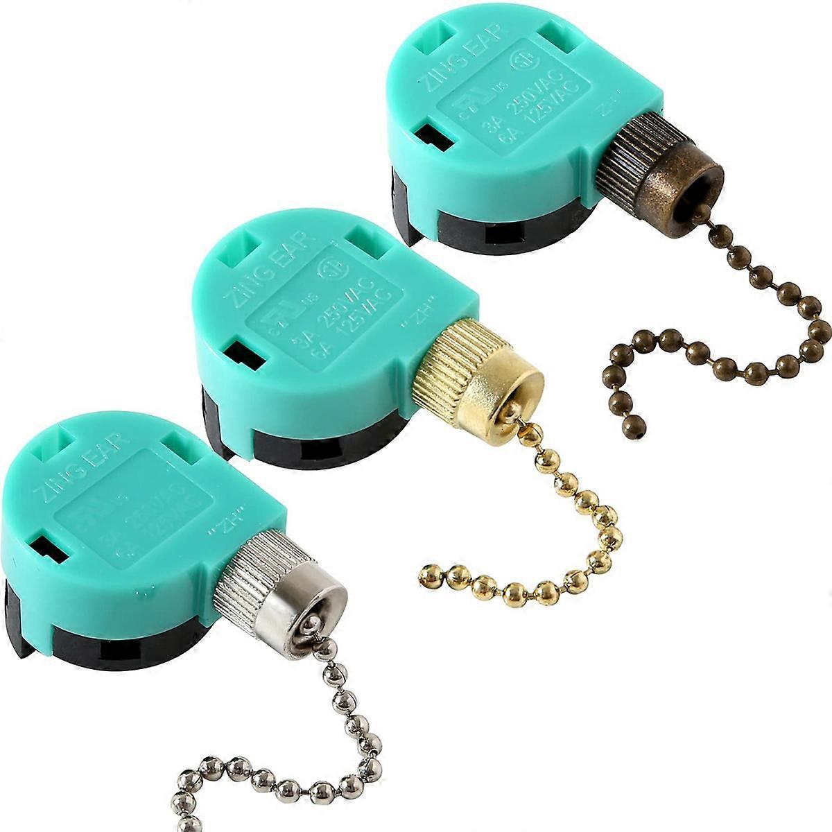 3Pcs ZE-268S6 Ceiling Fan Switch 3 Speed 4 Wire for Ceiling Fans and Wall Lights Pull Chain Switch