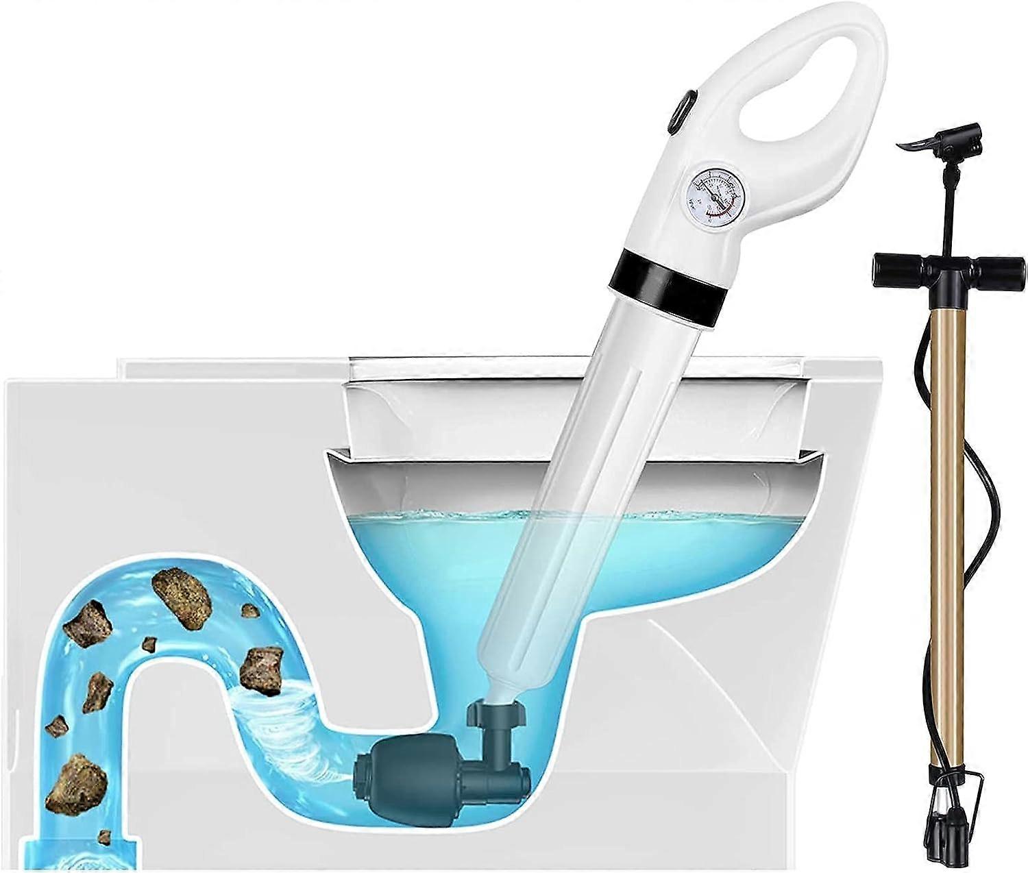 Toilet Unblocker, High Pressure Toilet Pipe Unblocker With Barometer, Toilet Plunger Unblocker With 3 Plunger Heads And Inflator, Unblocker For Toilet