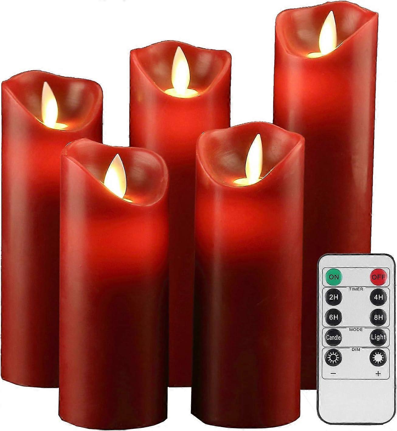 Battery Candles, 5.5"/6"/6.5"/7"/8"Set of 5 Real Wax Not Plastic Pillars Include Realistic Dancing LED Flames and 10-Key Remote Control with 2/4/6/8-h