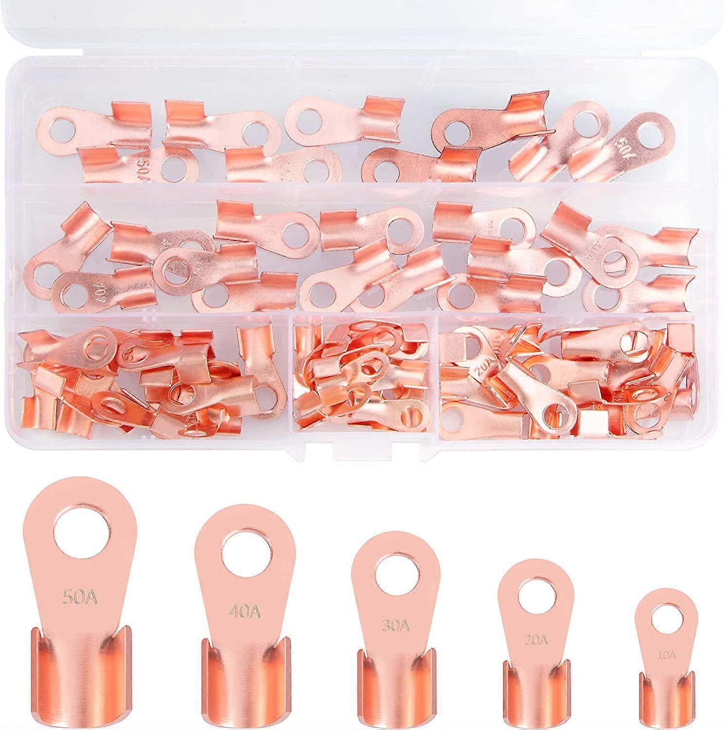 Open Barrel Wire Crimp Connector, 70Pcs Tubular Crimp Battery Cable Connector Terminals Copper Terminals Assortment Kit Ot 10A 20A 30A 40A 50A
