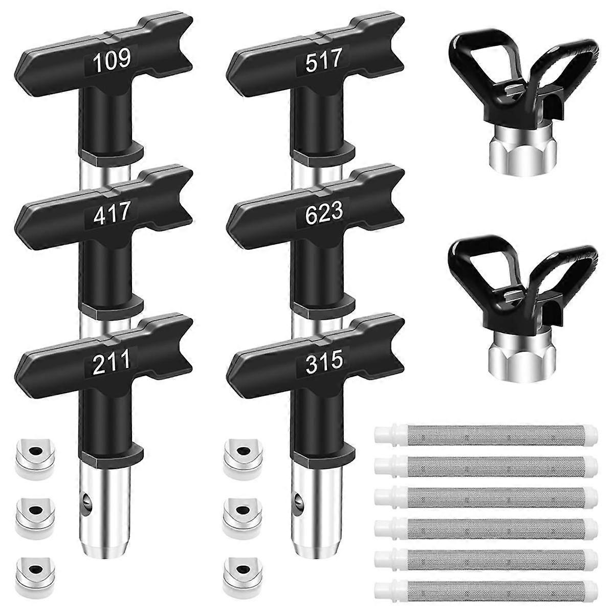 Airless Paintsprayer Set, 6 Double Sided Paint Spraynozzles, 6 Airless Paint Spraygunfilters & 2 No