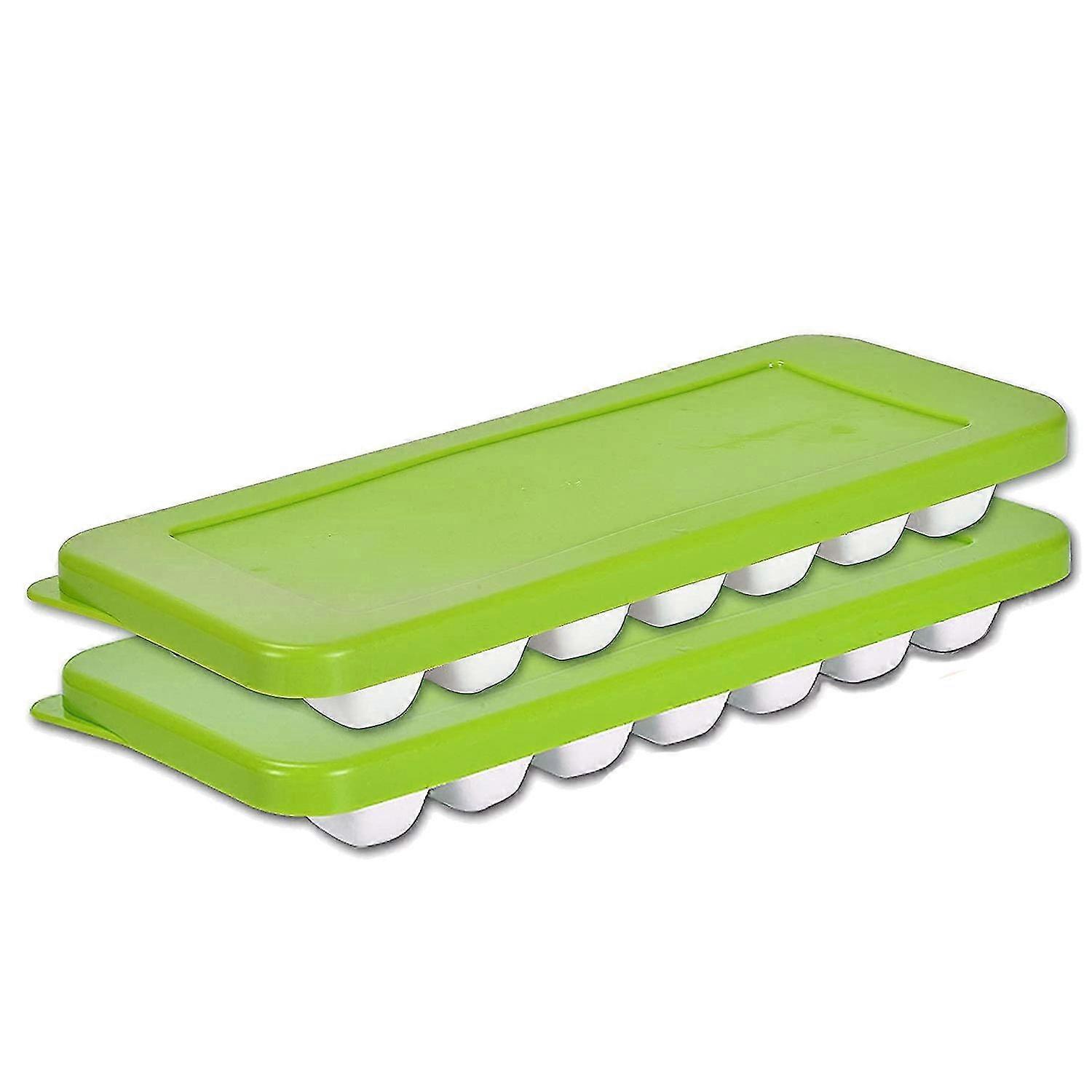 Ice Square Trays with Lid,2 Pack Silicone & Plastic 14-Ice Trays Mold with Removable Covers,Reusabl