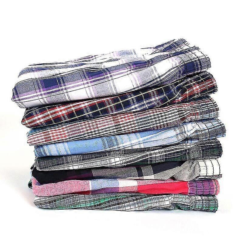 4pcs Uomo Biancheria intima Cotone Corto traspirante Plaid Woven Shorts Boxer Mutande Plus Size Sleep Bottoms Casuale 5XL