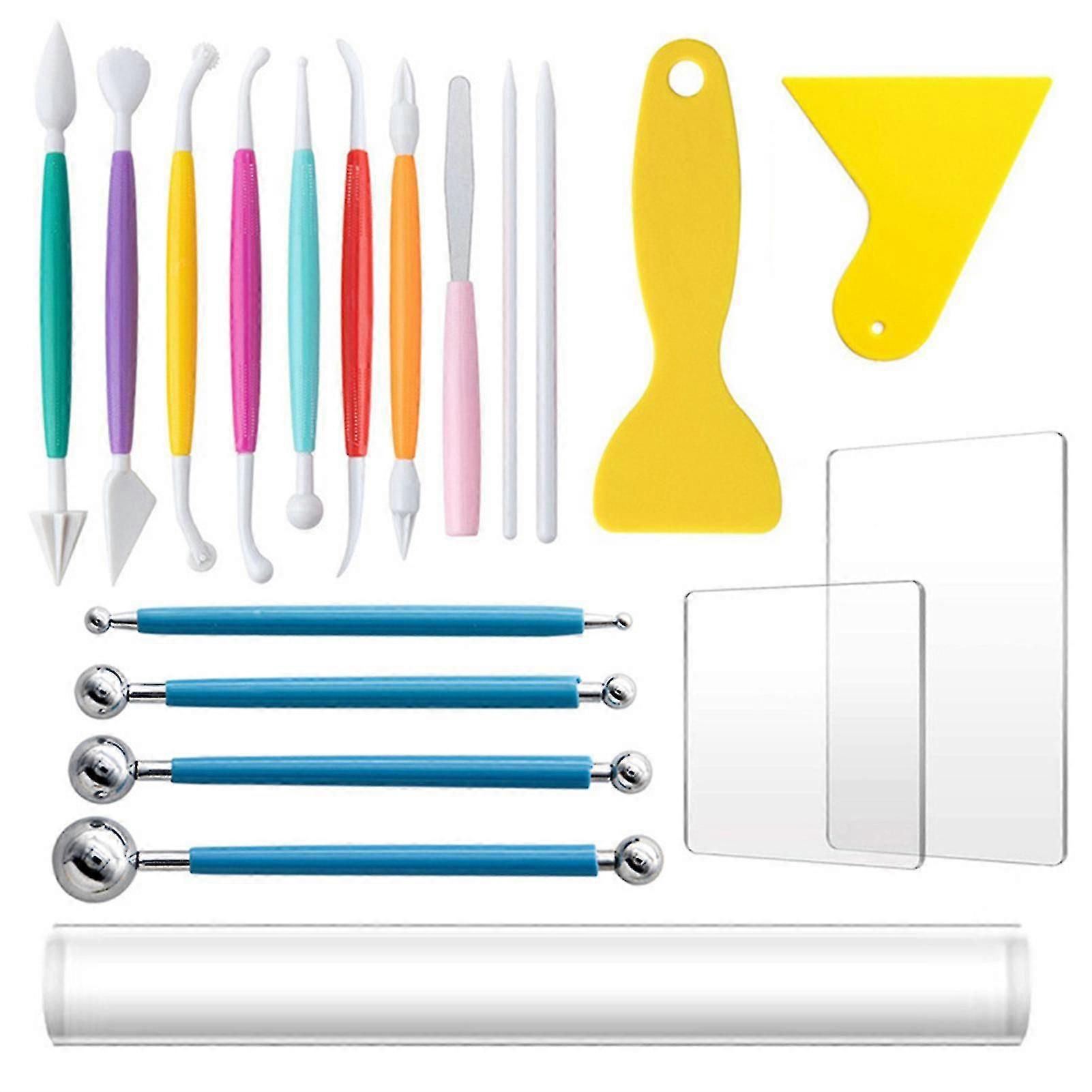 19pcs Ceramic Tool Set Stone Plastic Clay Carving Cutter Stick Mud Rubbing Plate
