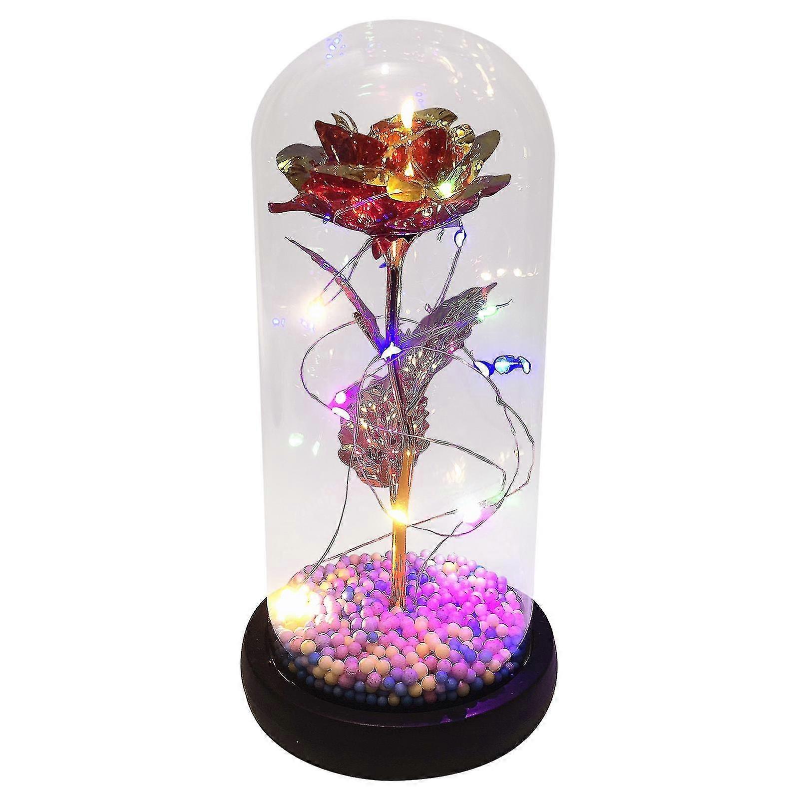 Led Color Gold Rose Flower Hollow Butterfly Log Bottom Glass Cover Simulation Valentine's Day Gift Decoration Ornaments