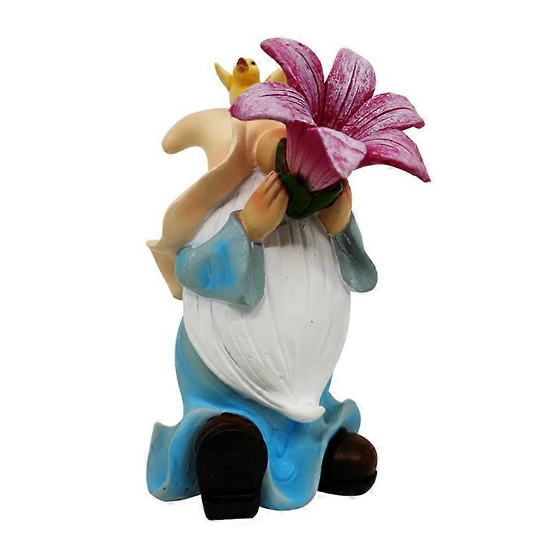 Gnome Figurine LED Light Vivid Resin Faceless Doll Elf Small Statue with Morning Glory for Garden KAESI