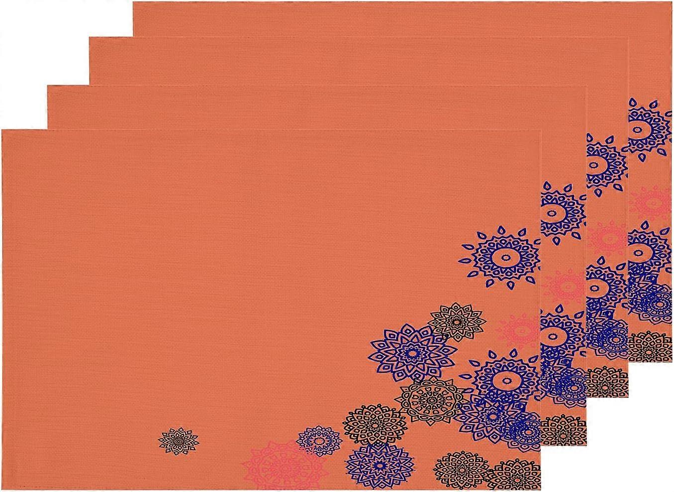 Ethnic Medallion Floral Placemats, Bright Colors Outline Simple Table Mat Linen Burlap Washable Double-Deck Heat Insulation for Dining Table Kitchen T