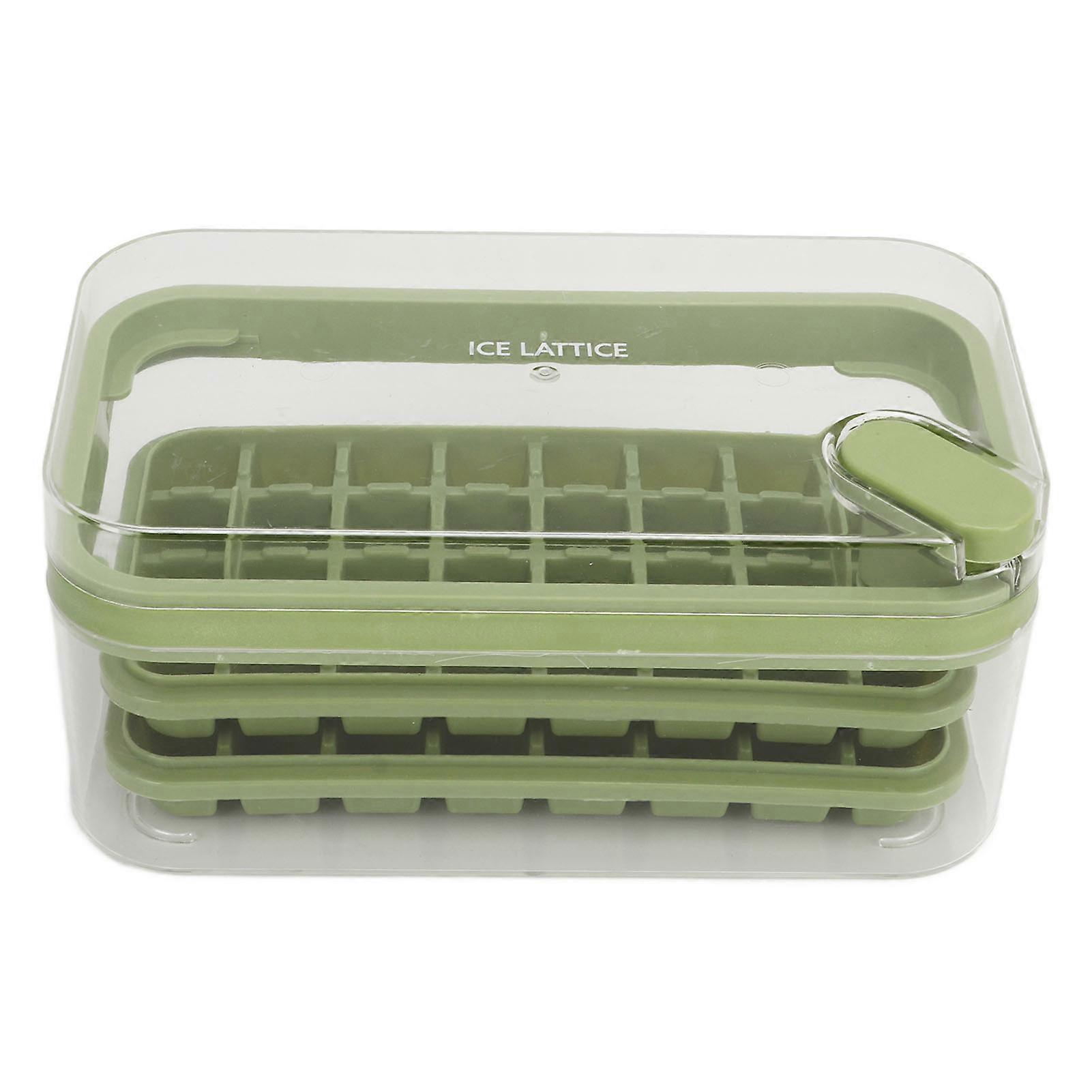 Ice Cubes Tray 32 Grids Double Layer Easy Release Ice Maker Mold with Bin Lid compatible Cocktail Whiskey Coffee Green