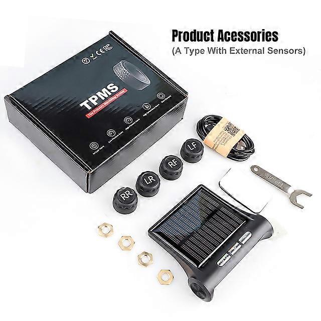 Tire Pressur Solar Power TPMS Car Tire Pressure Monitoring System LCD 4 External Internal Sensors for SUV Temperature Warning