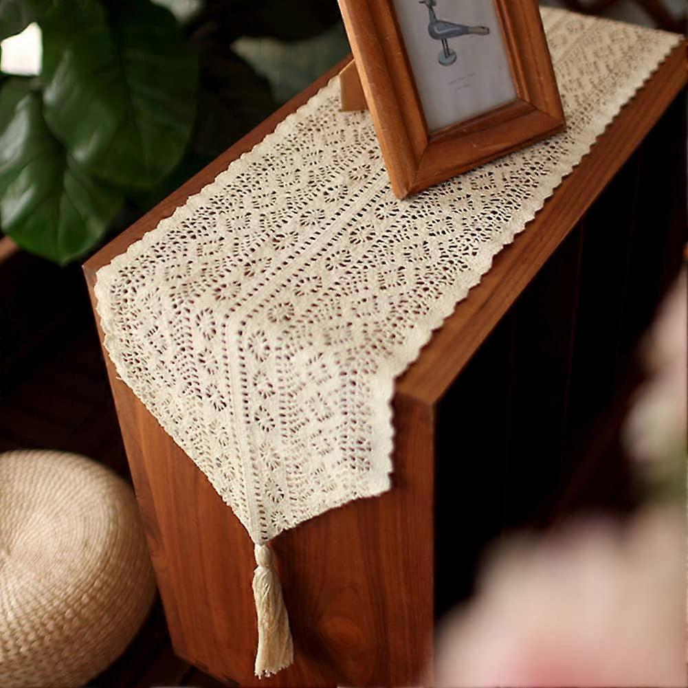 Rectangular Macrame Table Runner - Crochet Lace - Elegant Hollow Knit Tablecloth for Rustic, Crocheted, Crochet Embroidery, Bohemian Style, Vintage, C