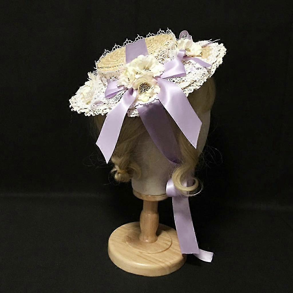 Ta Tea Flat Hat Layer Lace Bonnet Fl Ribbon Bow Straw Sun Cap