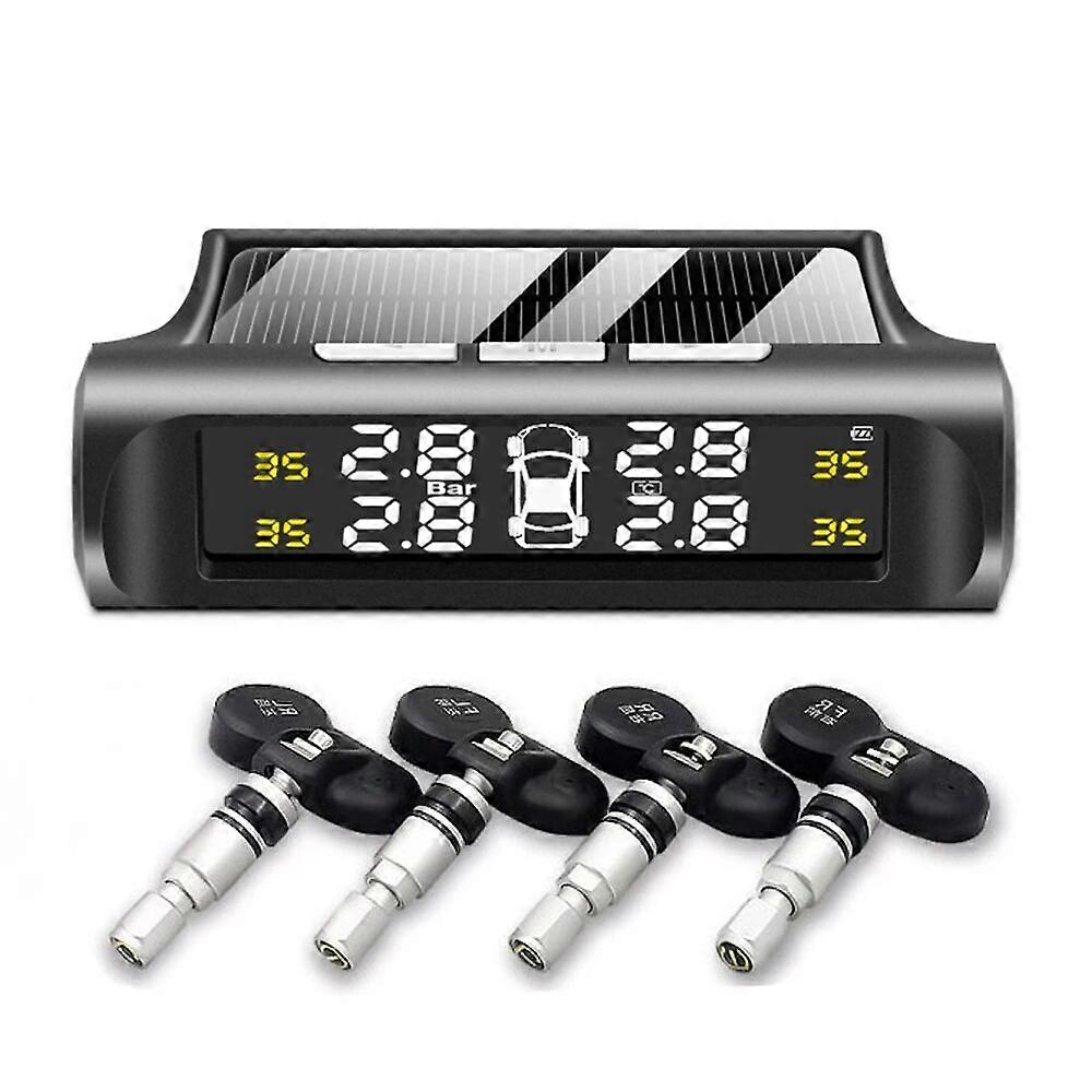 Sensor de presión de neumáticos TPMS USB Solar Charging Psi Bar Sistema de monitoreo de presión de neumáticos Alarma de seguridad con sensores externos