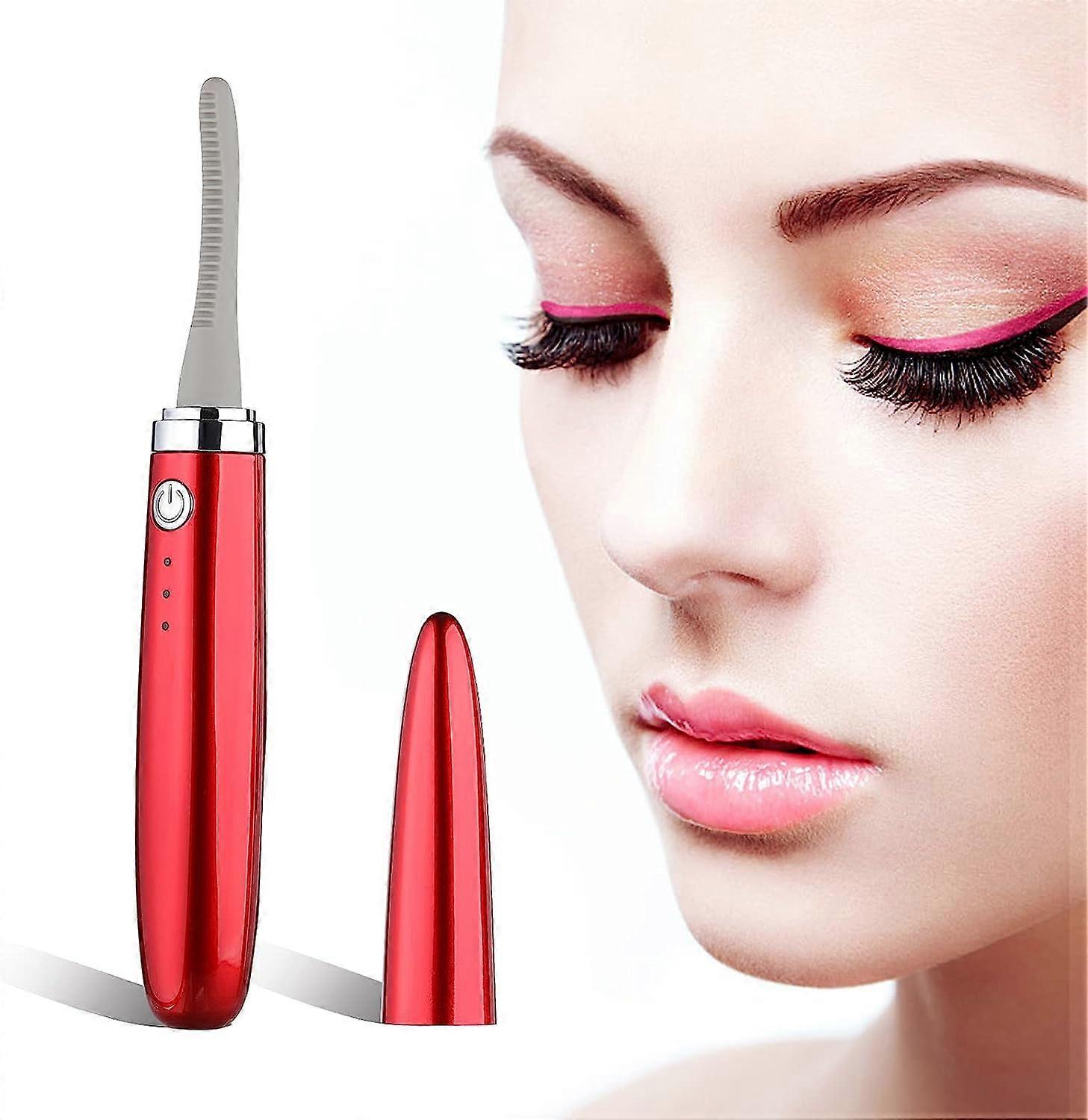 Rechargeable Eyelash Curler Fast Natural Curl 24 Hours Long Lasting Curl, 3 Temperature Modes, Red