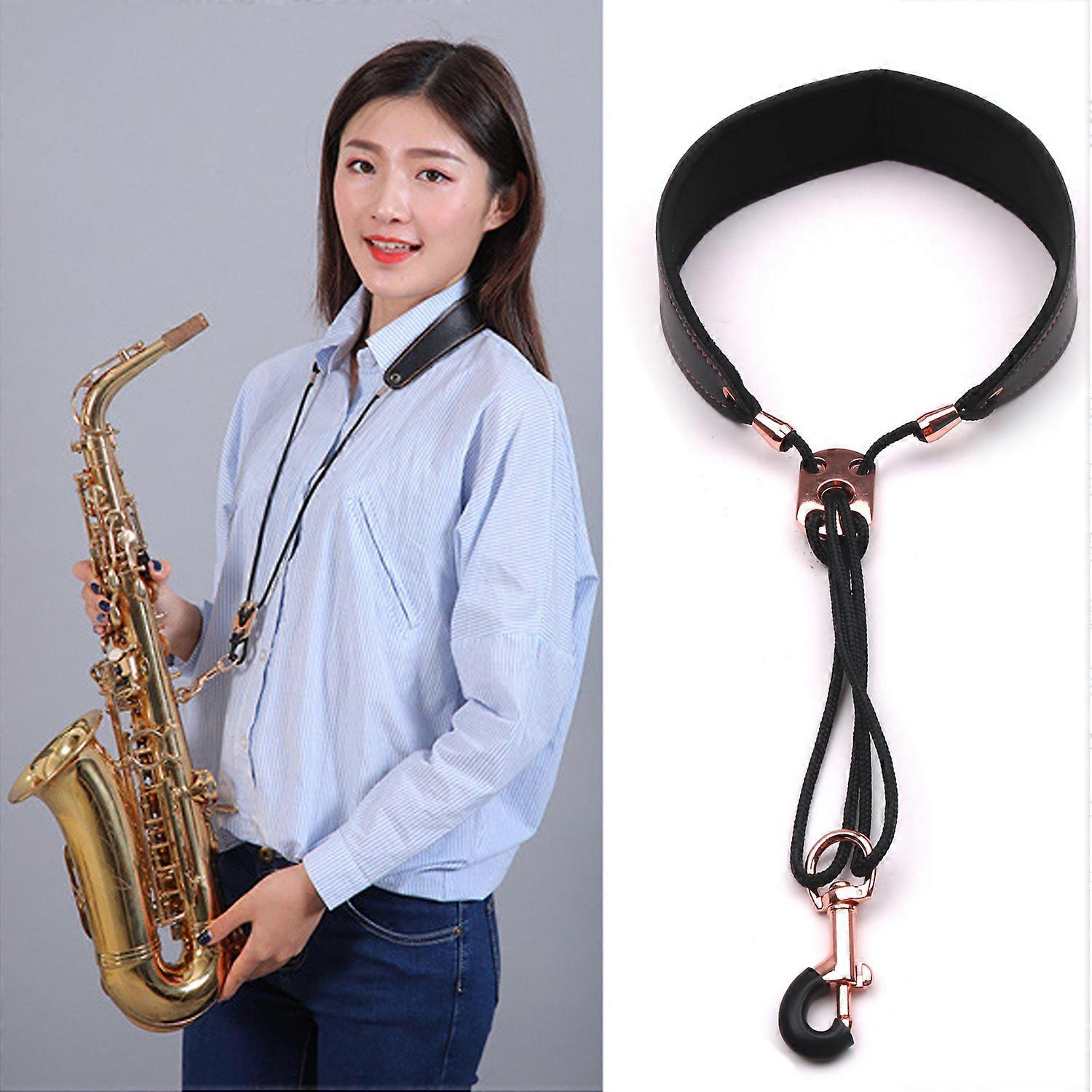 Saxophone Strap, Universal Leather Double Shoulder Strap, Adjustable Padded Shoulder Strap for Alto Saxon Tenor Soprano Saxophone