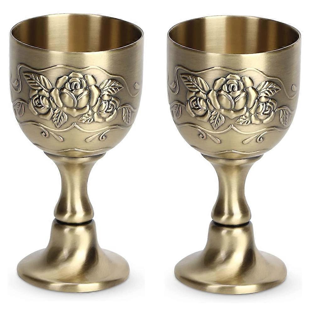 Set of 2 Wine Goblet, Vintage Copper Embossed Flower Chalice Liquor Wine Glass for Home Party Bar