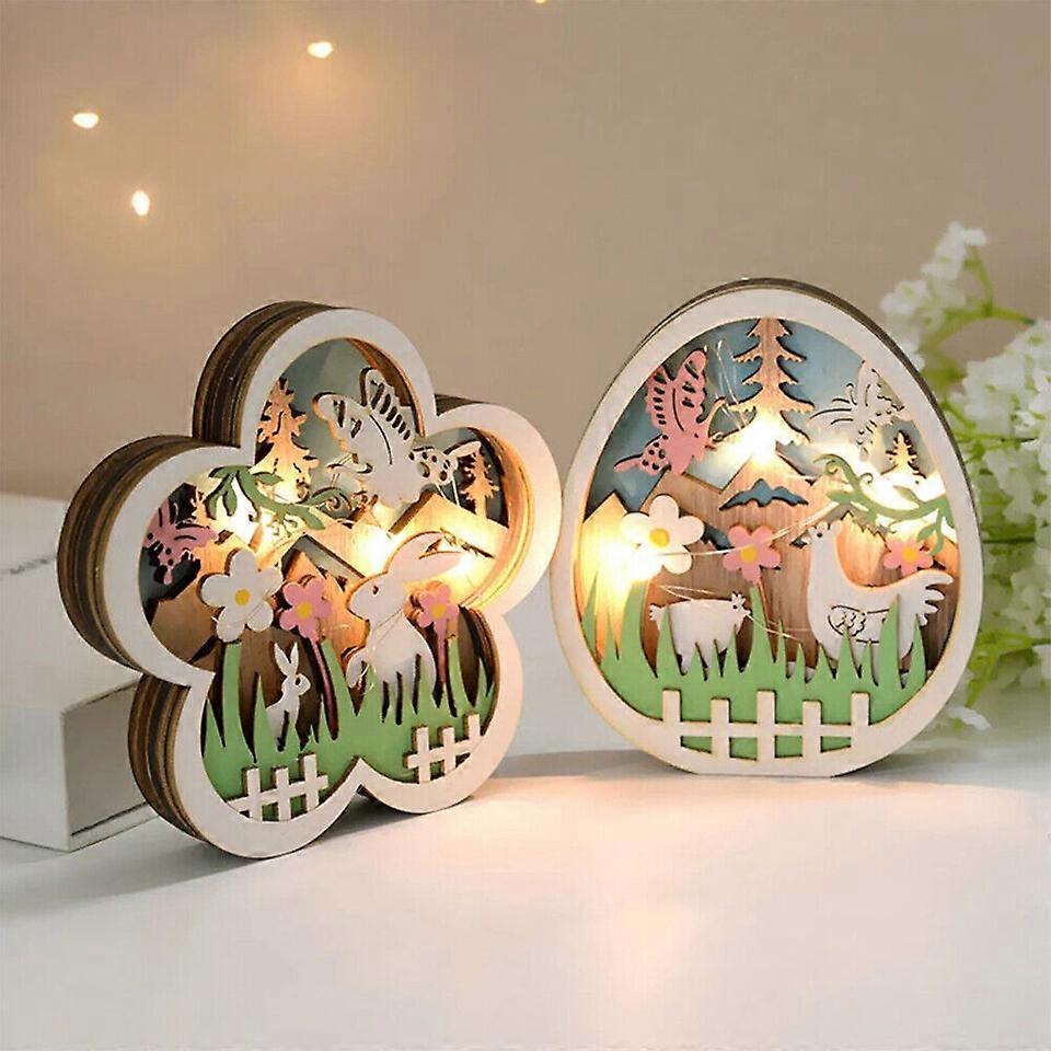 Easter Wooden Crafts LED Light Rabbit Easter Eggs Easter Decorations Table Decor