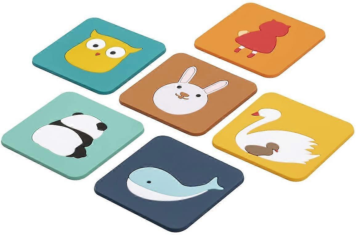 Silicone Coasters for Drinks Kids,, Non-Slip Soft Silicone Material Table Coasters,Protect Table 6 Cute Patterns 6 Pack