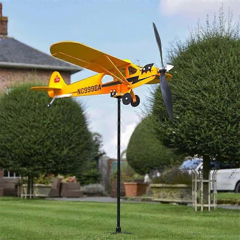 Piper J3 Cub Airplane Weathervane 3D Metal Windmill Aeroplane Garden Art