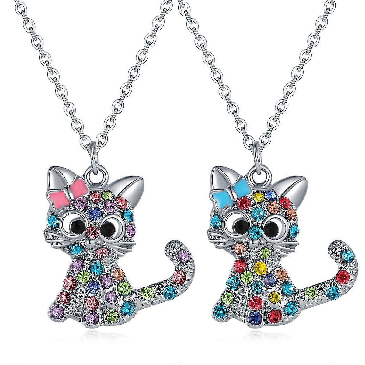 2023 Hot cat diamond necklace cute cartoon color full diamond inlaid cat animals with children's pendant Advent calendar