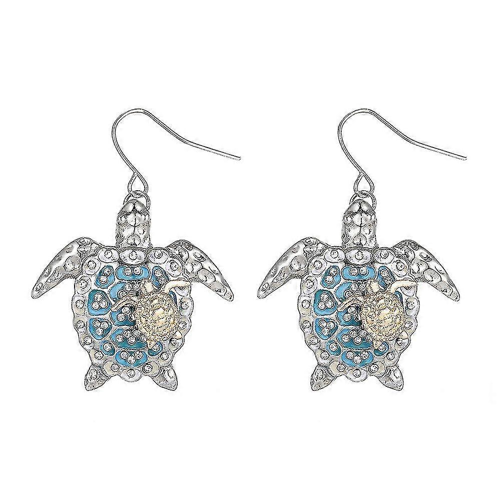 Delicate Women Turtle Dangle Rhinestone Decor Hook Earrings Jewelry Accessory