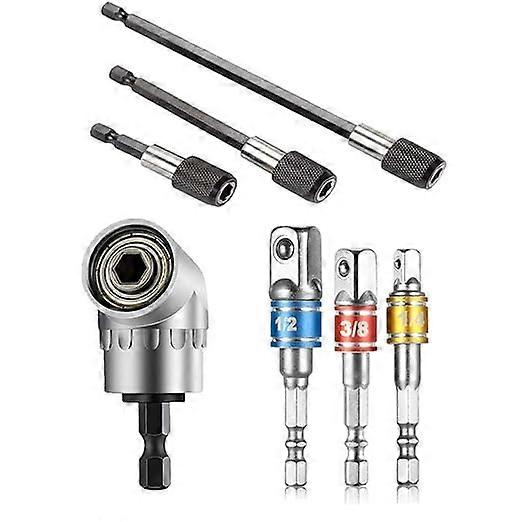 Hex Socket Adapter Drill Bits, 3pcs 1/4 Hex Screwdriver Drill Holder Extensions, 3pcs Impact Socket Square Nut Screwdriver Drill Bits, 1pc 105 Degree 