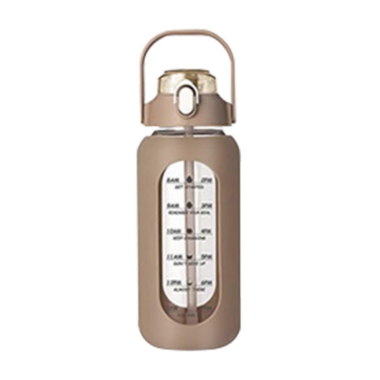 56 Oz Glass Water Bottle with Straw Time Marker BPA-Free Motivational Half Gallon Water Jug for Gym