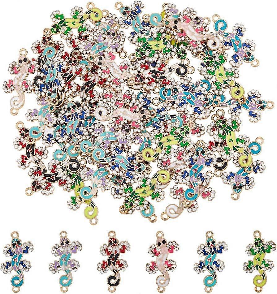 48Pcs 6 Colors Lizard Connector Charms Gecko Link Connector Crystal Rhinestone Link Nature-inspired Link Charms Animal Link Charms Alloy Pendant Links