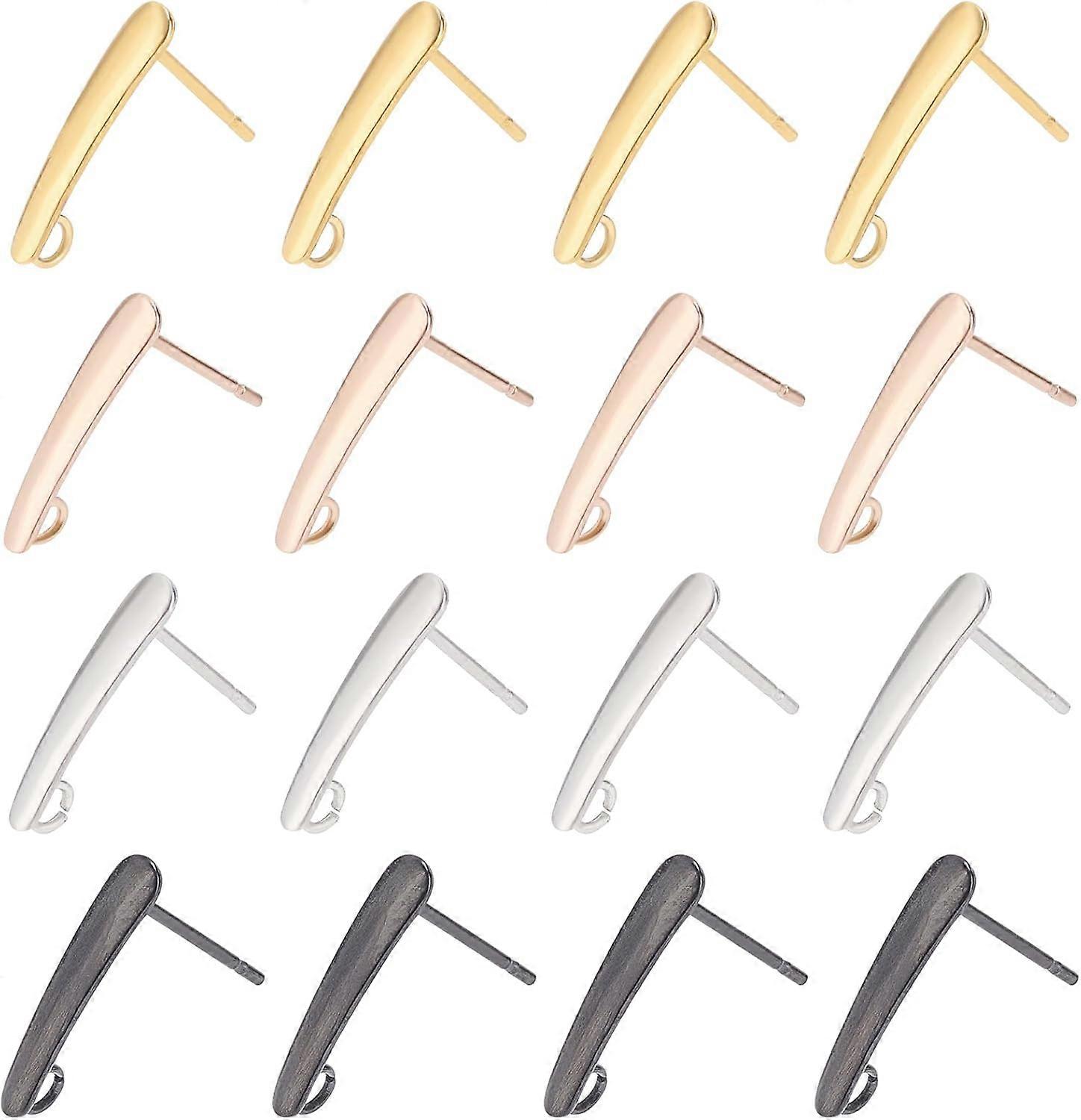 40pcs Ear Pin 4 Colors Stainless Steel Earring Studs Stud Earring with Loop Rectangle Earring DIY Making Findings 0.8mm Ear Pin