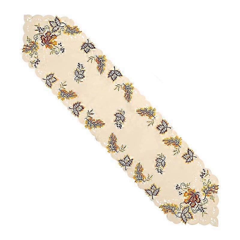 Fall Table Runner, Thanksgiving Table Runner Embroidered Farmhouse Maple Leaves Handmade Home Table