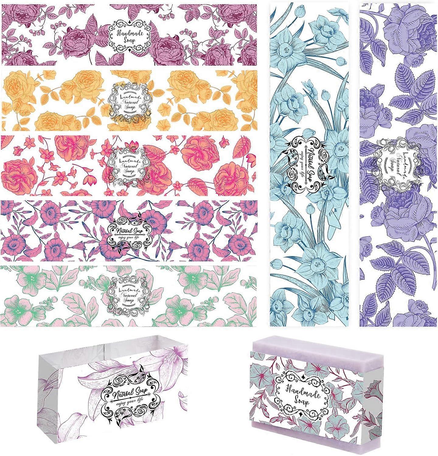 90pcs Flower Soap Tape Labels 9 Styles Handmade Soap Tape Soap Wrappers Vertical Soap Paper Tag Soap Sleeves Covers for Homemade Soap Bar Packaging So