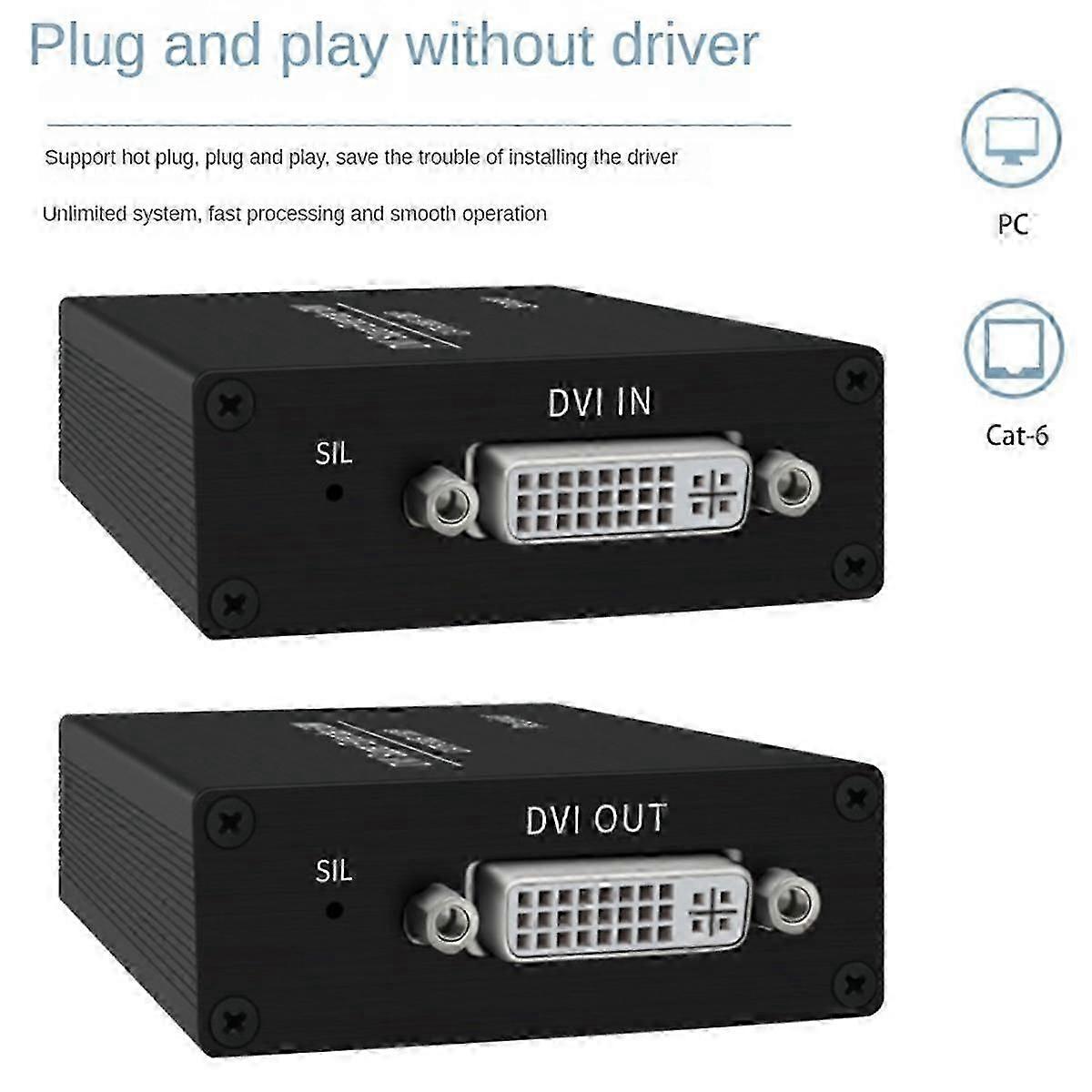 Extensor Dvi Rj45 Cat6 Extensor de cable a transmisor de 196,8 pies Receptor Adaptador Ethernet Dvi HD 1920x