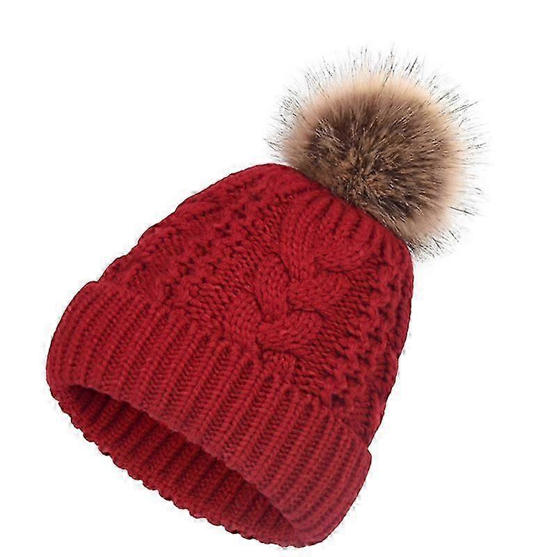 Big hairy ball Beanie Hat Double Layer Warm twist pattern Knit Cap