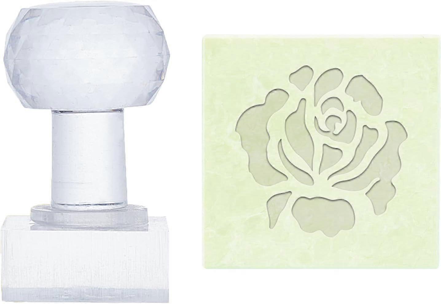 Rose Acrylic Stamp Soap Square Soap Embossing with Handle Stamp Soap Chapter Imprint Stamp for Handmade Soap Cookie Clay Pottery Stamp Biscuits Gummie