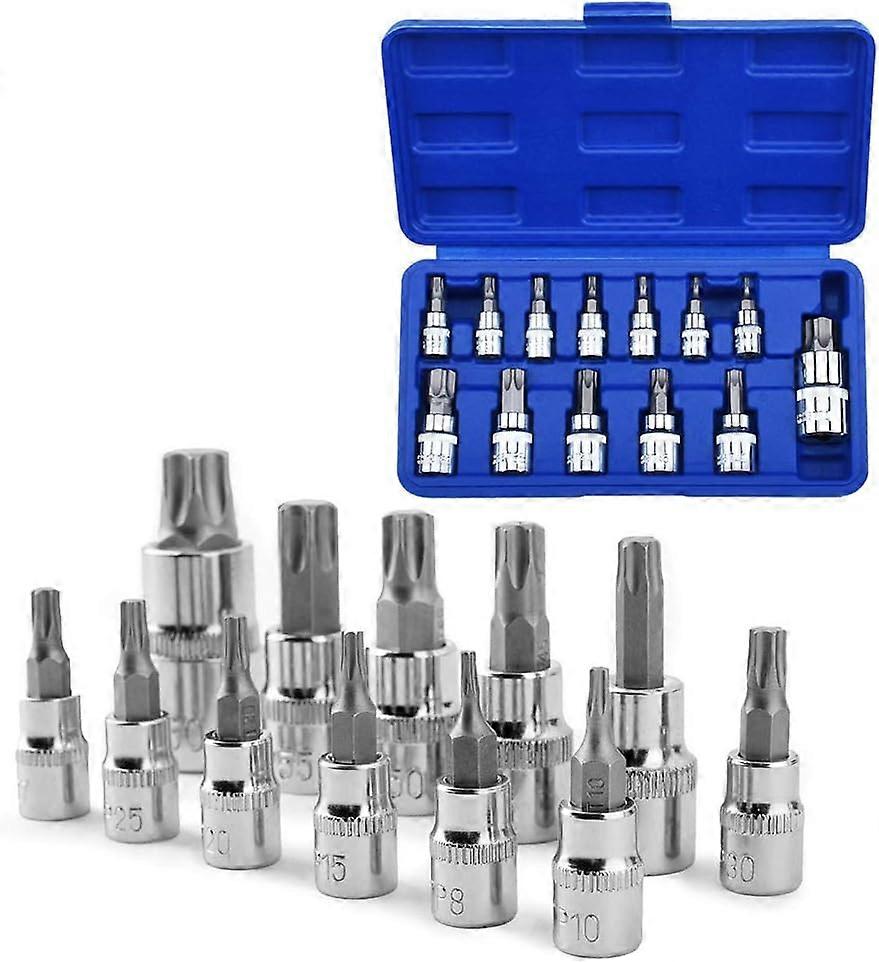 Set of 13 S2 steel sockets, socket wrench set, set of 6 socket adapters and reducers set of screwdriver bits