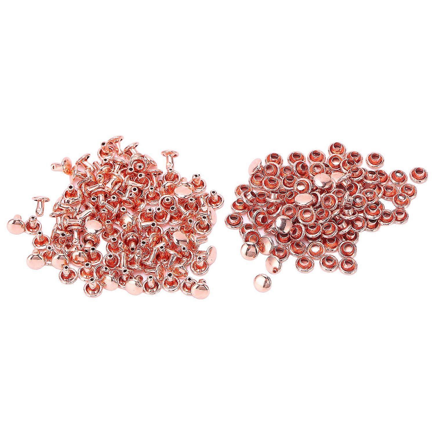 100Pcs Double Cap Rivets Rose Gold Round Iron Rivet Studs for Purse Bags Handbags Shoes Belts Leathe