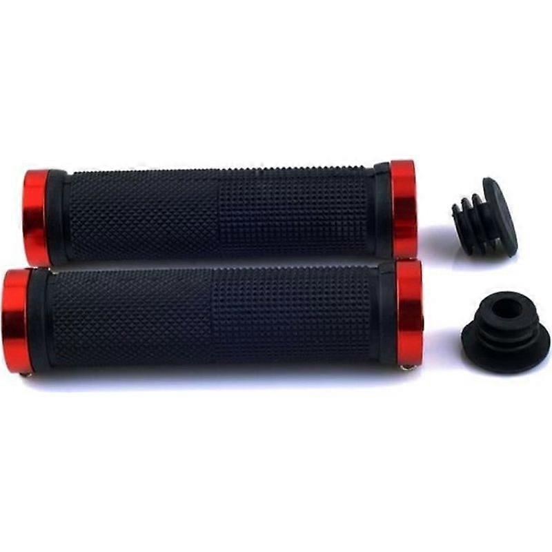 DOUBLE LOCK ON LOCK BMX MTB BICYCLE HAND GRIPS Black Red