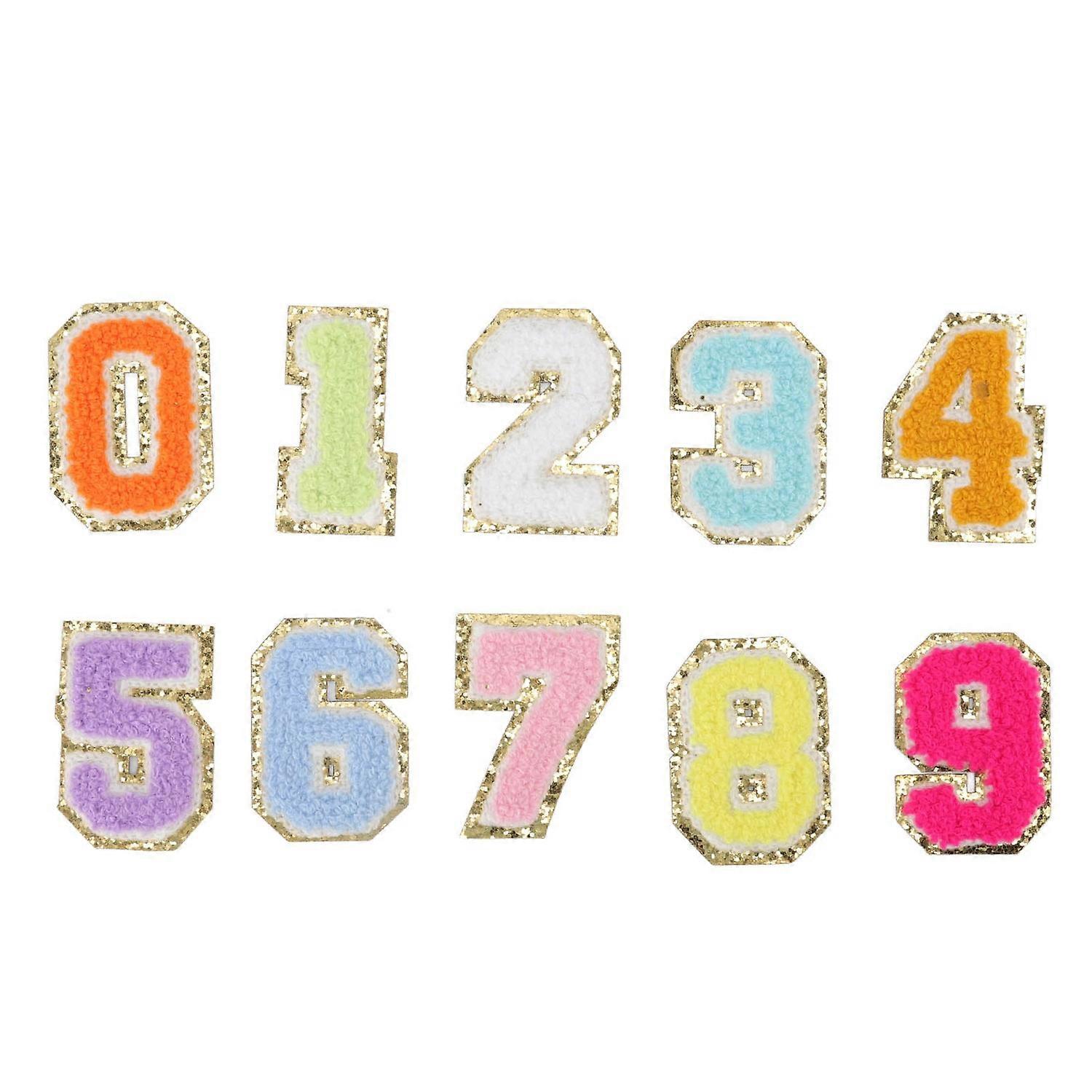10Pcs Iron On Patches 0 to 9 Number Colorful Bright Colors Exquisite Cotton Number Patches for Hat B