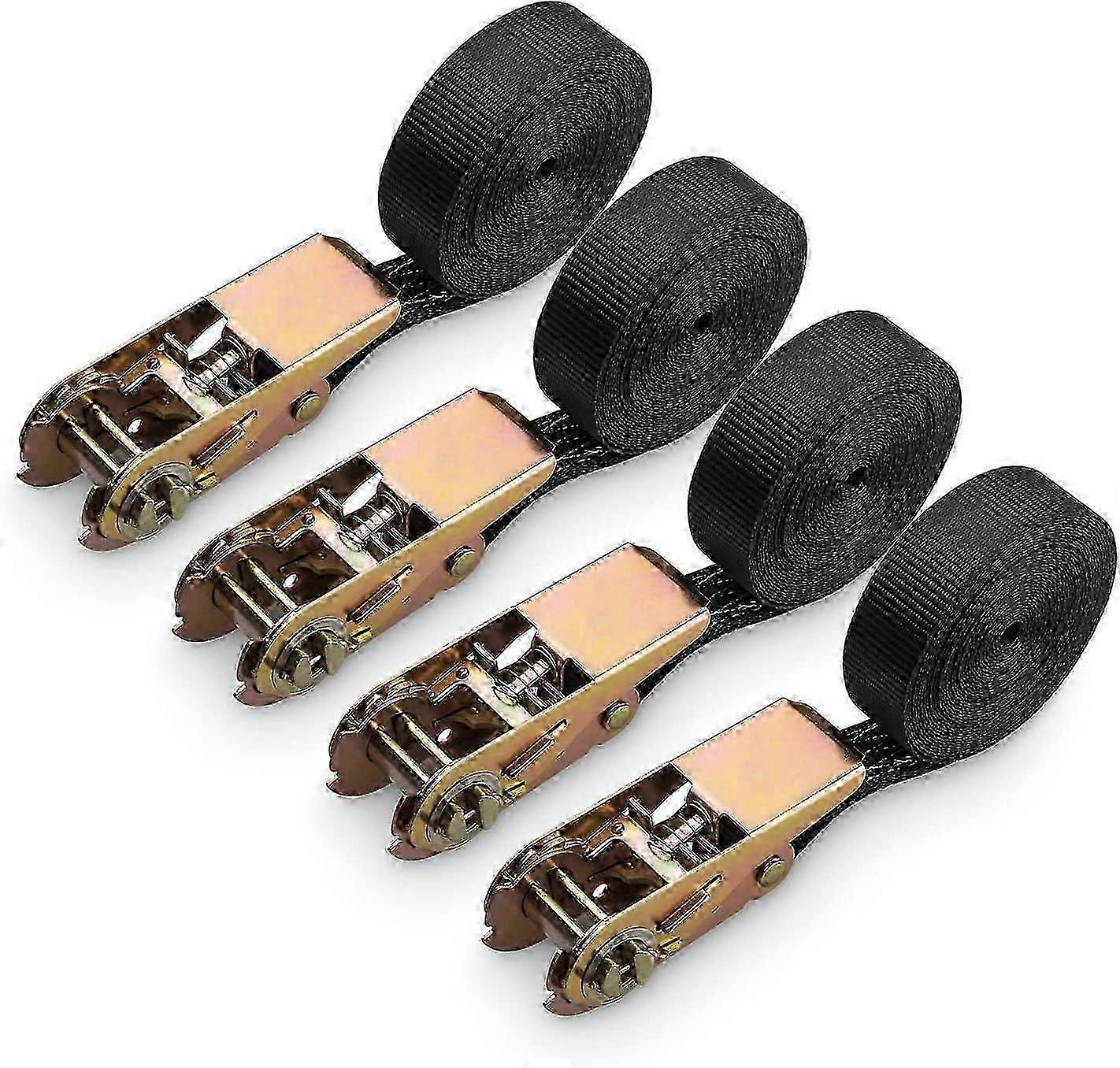 4pcs Sangles à cliquet, Sangle à cliquet en polyester, 6m X 25mm - Noir