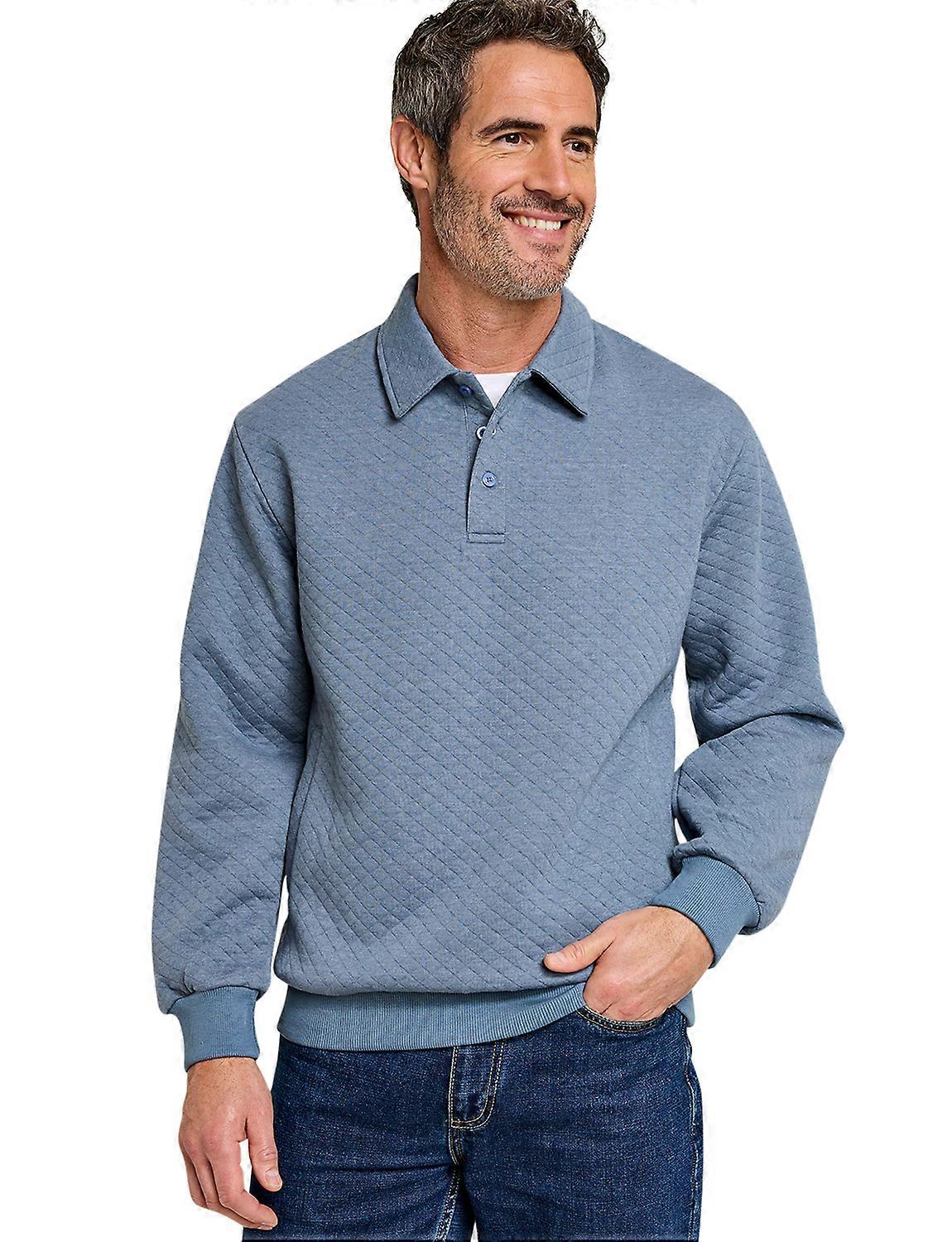 Pegasus | Mens | Stylish All Over Quilted Crewneck Sweatshirt with 3-Button Placket & 2 Side Pockets