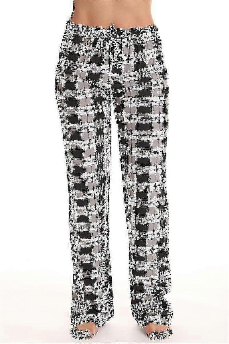 Damen Pyjamahose mit Taschen, Damen Soft Flanell Check Pyjamahose
