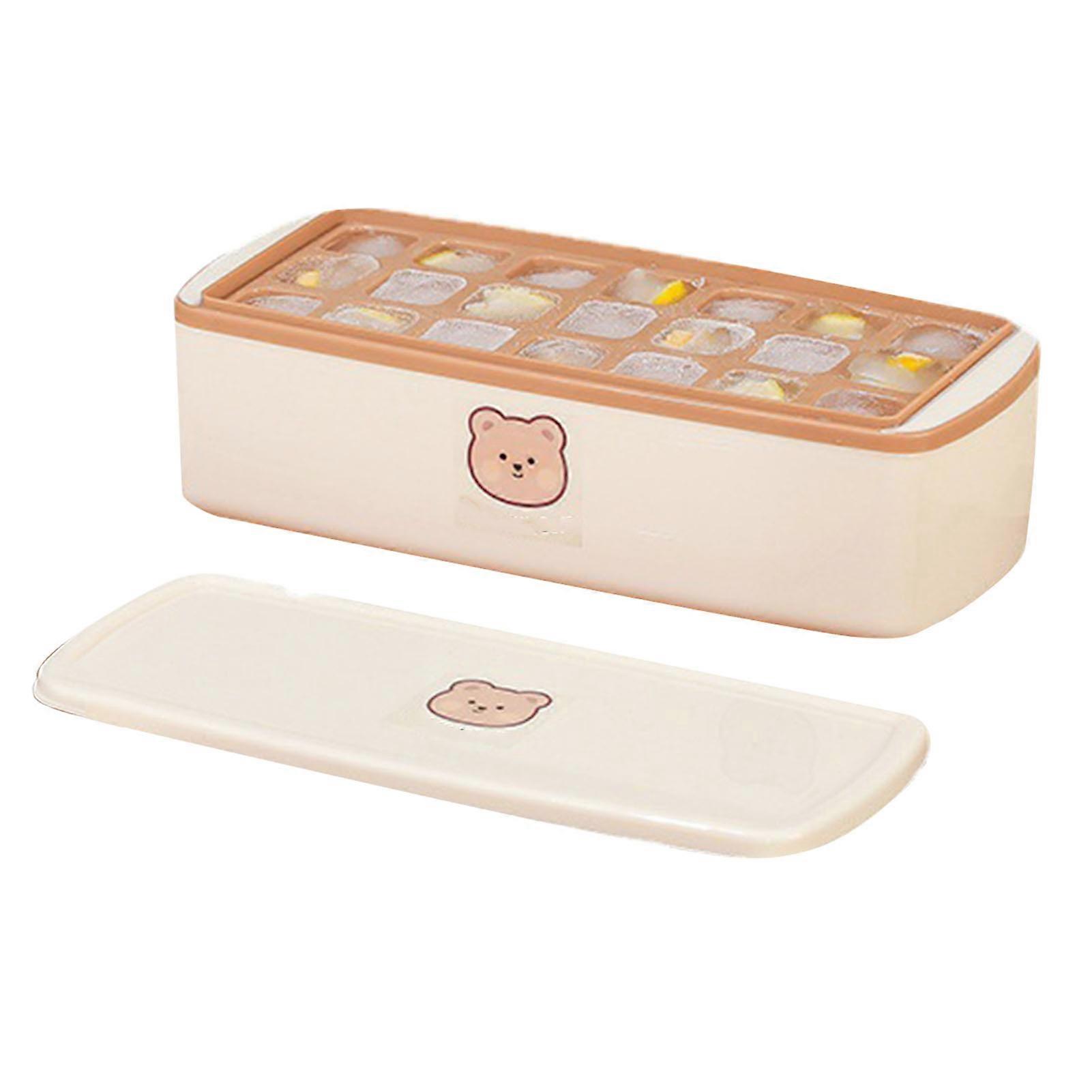 Ice Cube Freezer Tray Silicone PP Soft Base Large Capacity Ice Cube Molds with Lid and Bin Rice Brown 21 Grid