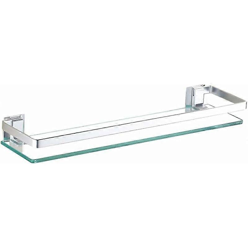 Tempered Glass Bathroom Shelf, 50cm Shower Wall Shelf, No Drilling Rectangular Wall Mounted Mirror Front Shelf with Anodized Aluminum Rail Fixing