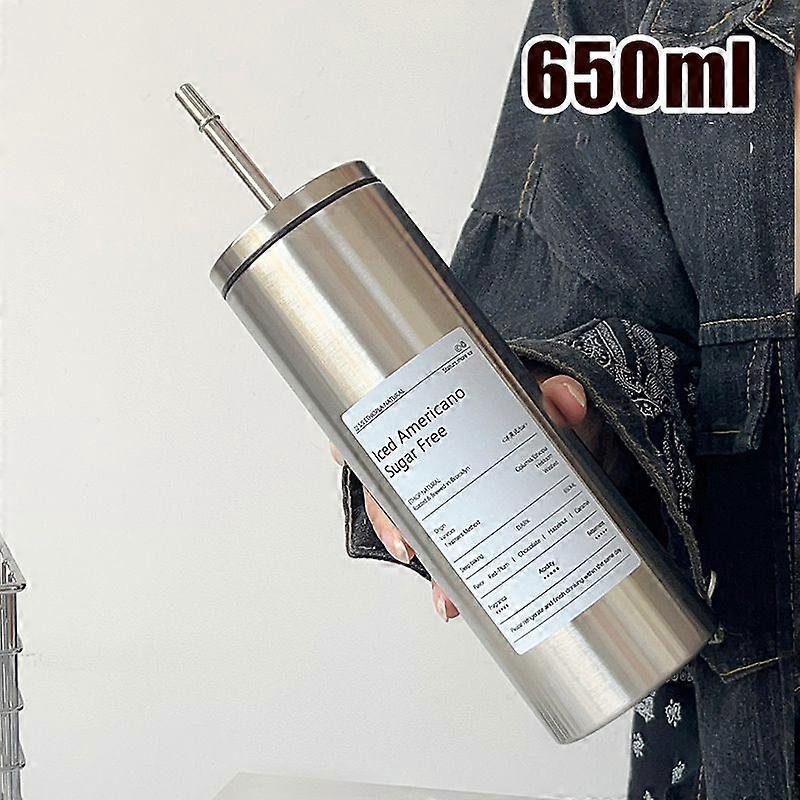 21oz Water Bottle With Straw,Insulated Water Bottle With Wide Mouth Opening-Light Silver